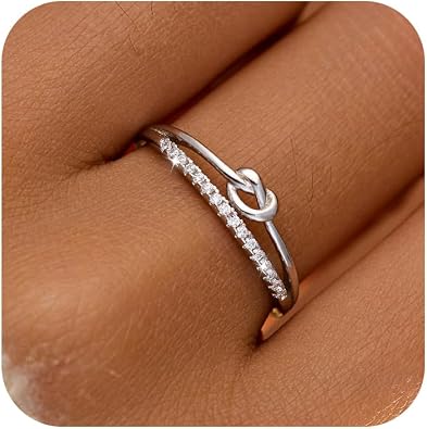 925 Sterling Silver Heart Rings for Women Mother Daughter Friendship Knot Ring Eternity Cubic Zirconia Engagement Wedding Band Ring Promise Rings for Her Birthday Graduation Gifts
