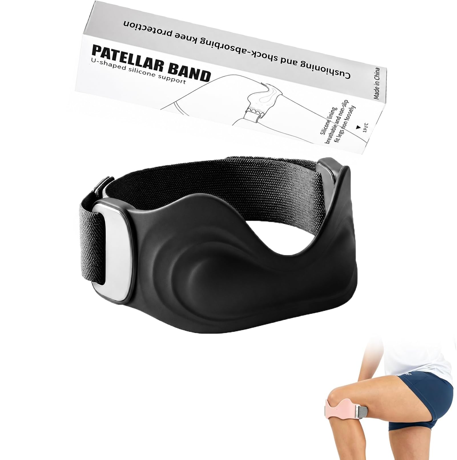 StrydePrecision Strap – 2026 New Stryde Knee Strap, Patella Tendon Knee Strap & Knee Support Silicone Lock-Point Pad, Stays Put Through Every Rep, One size, Adjustable, Fits All (Black)
