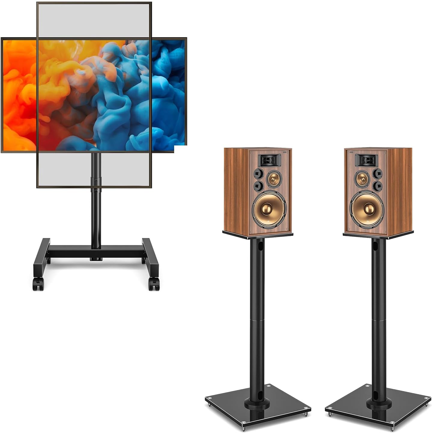 YOMT Mobile TV Cart & Floor Speaker Stands