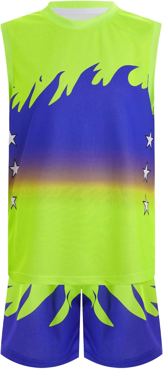 Jugaoge Kids Boys Basketball Kit Sleeveless Basketball Jersey Tank Tops with Shorts Set School PE Tracksuit