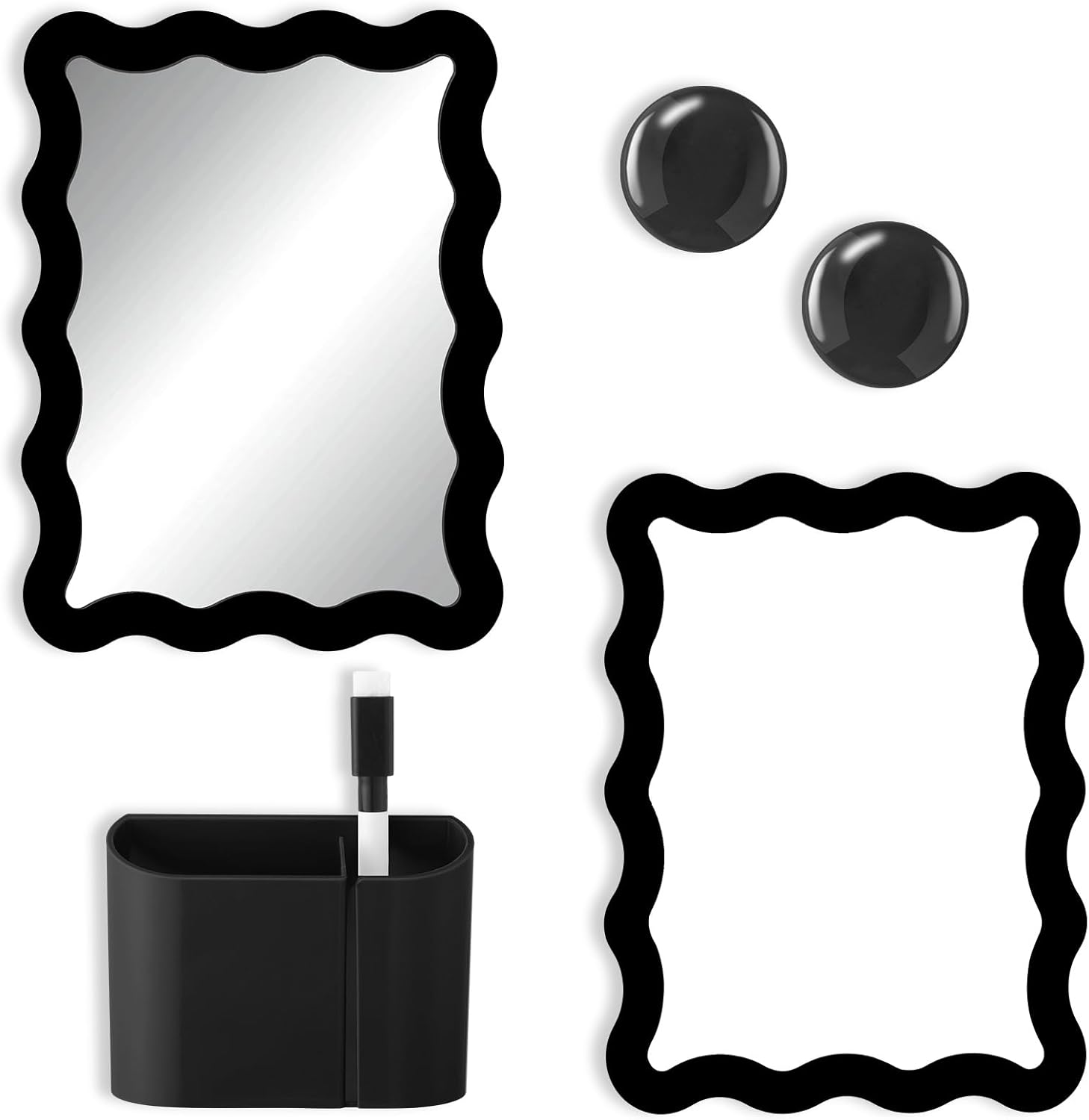 Scalloped Magnetic Locker Accessories Kit Back to School Essentials 6 Pieces Includes Whiteboard Mirror and Organizing Supplies Cute Locker Organizer Decoration for School (Black)