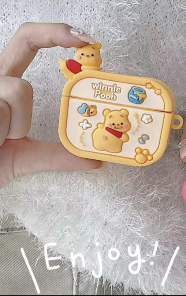 Image of Dezet Cute Soft Silicone Pouh Case for Airpods Pro GEN-2 (2022) � 3D Cartoon Animal Character Cover with Keychain Ring, Shockproof & Dustproof Protective Case for Kids & Girls (Winne Pooh)