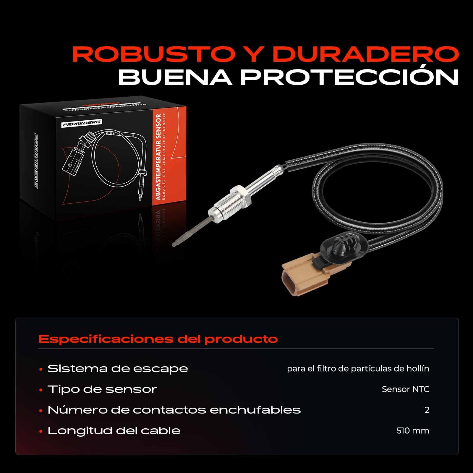 Frankberg Sensor de temperatura de los gases de escape antes del turbocompresor. 2 Polos Compatible con Grand Scénic II JM0/1 Grand Scénic III Laguna II BG0/1 M.e.g.a.n.e CC EZ0/1 Replace# 8200626456