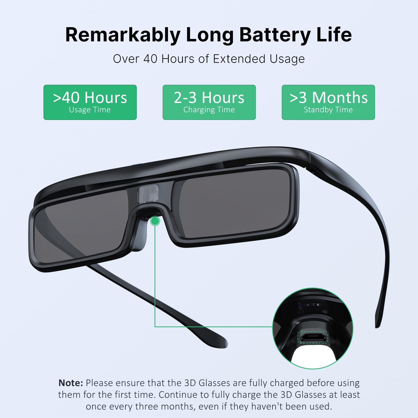 NexiGo DLP Link okulary 3D, możliwość ponownego ładowania, aktywne okulary z migawką 3D, kompatybilne z projektorami 3D Aurora, Aurora Pro, TriVision Ultra, Nova Mini i innymi projektorami DLP-Link