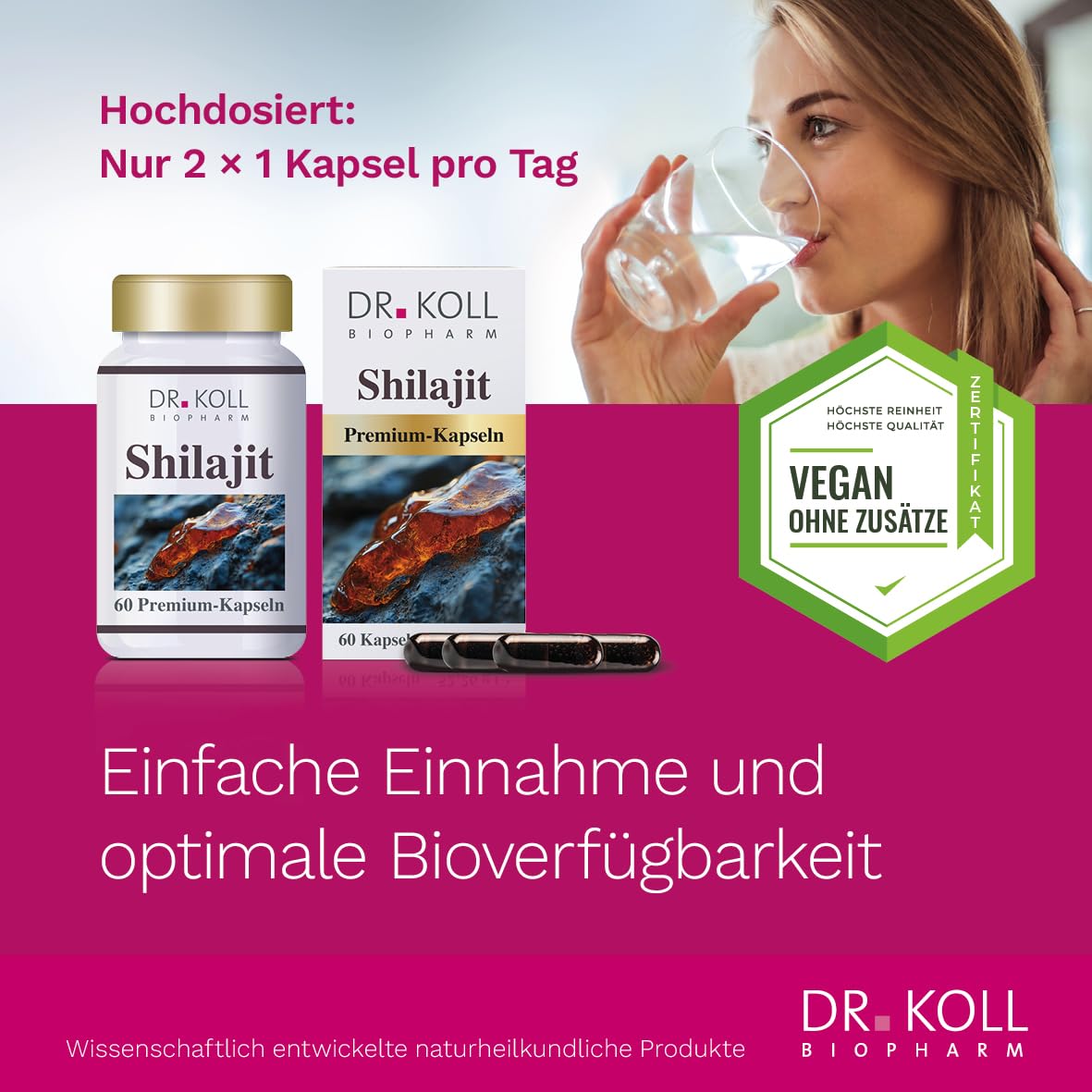 Shilajit Premium-Kapseln von Dr. Koll – hochkonzentriert 1.300mg & naturrein direkt aus dem Himalaya, laborgeprüft – 60 Kapseln, MADE IN GERMANY – vegan, gelatinefrei, laktosefrei, glutenfrei