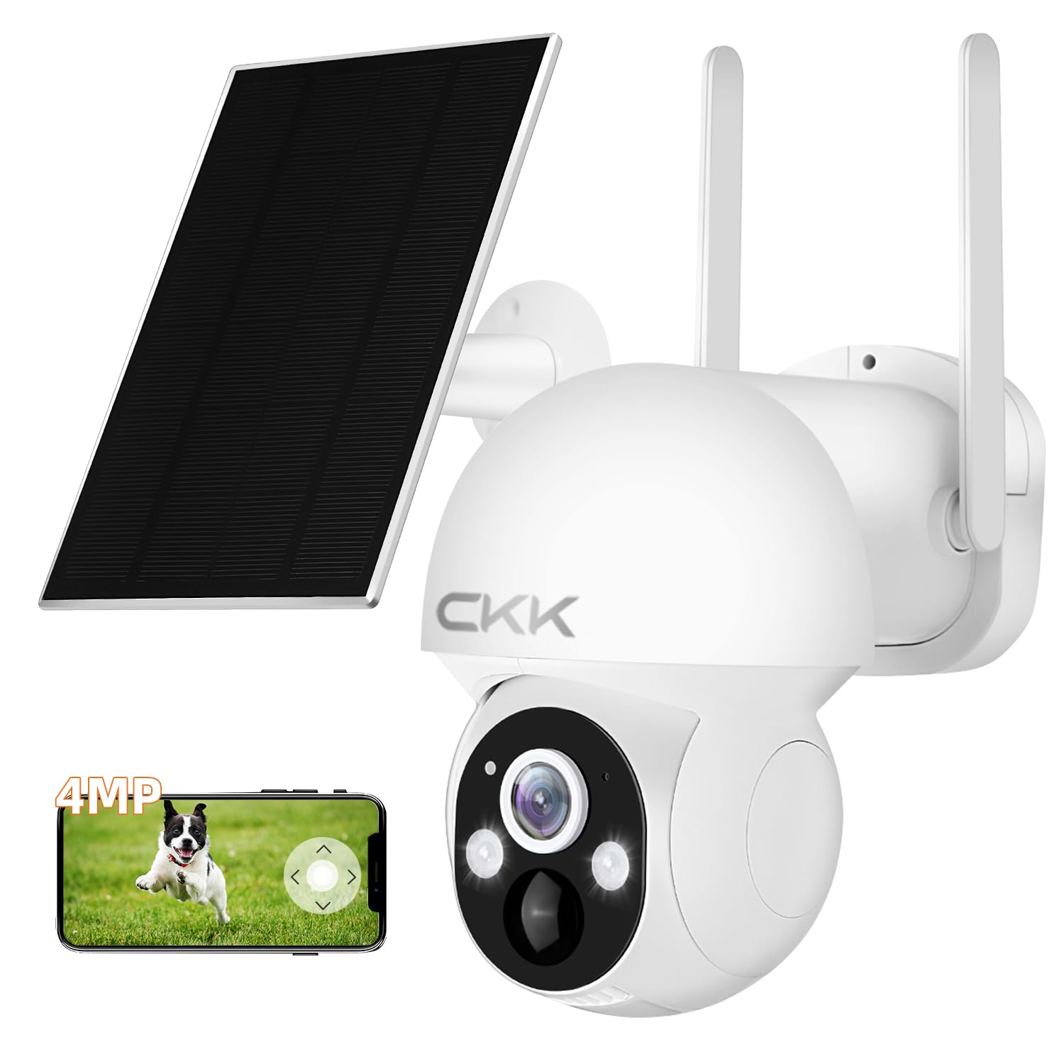 CKKWireless Cameras for Home/Outdoor Security, Solar Security Cameras Wireless Outdoor 355°PTZ, 4MP 2.5K WiFi Camera with Spotlight, PIR Sensor, Siren, Color Night Vision, 2-Way Talk, SD/Cloud