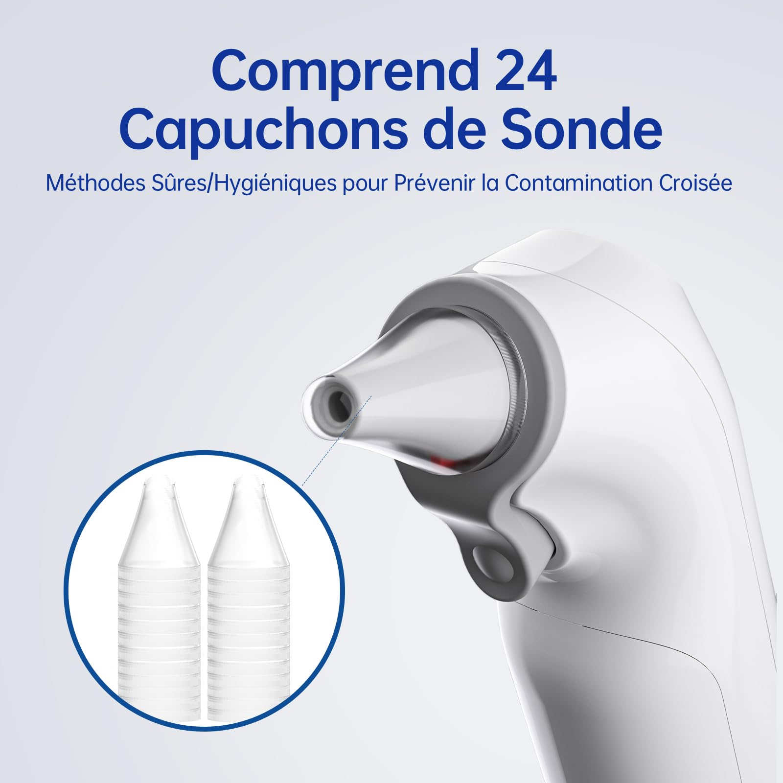 Thermomètre Auriculaire, Précision Professionnelle, Code d'alerte Fièvre à 3 couleurs, Mode Silencieux, Stockage des Lectures, avec 24 Couvre-Sondes Jetables Thermomètre pour Adultes et Bébés