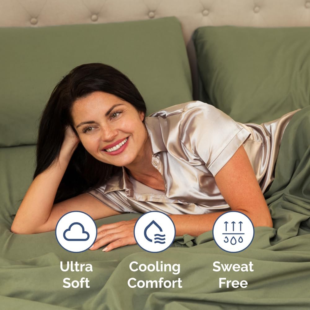 Sage Green 4-Piece Sheet Set & Pillowcase Bedding Bundle (Queen Size) - Complete Queen Sheet Set & 2 Pillowcases with Deep Pockets up to 16 inches - Hotel Luxury Quality - Soft, Breathable and Cooling