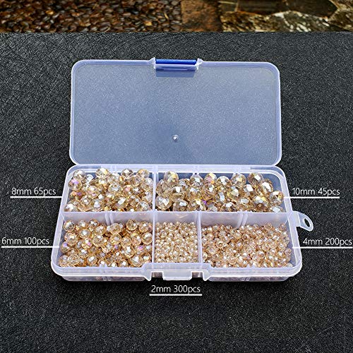 Chengmu 2-10Mm Silver Champagne Rondelle Glass Beads For Jewelry Making Ab Colour 710Pcs Faceted Briolette Shape Crytal Spacer Beads Assortments Supplies For Bracelet Necklace With Elastic Cord Box #TOP2