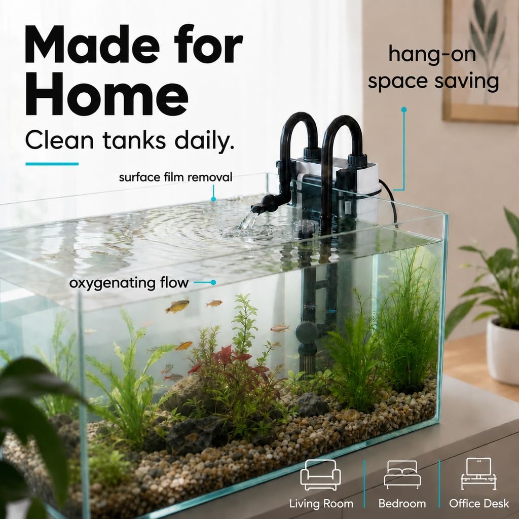 Aquariumfilter für 10-40 Gallonen Aquarium, leiser Hang On Back Kanister Filter mit 3-stufiger Filtration, Oberflächenskimmer Außenfilter für Süßwasserfische & Schildkrötenbecken