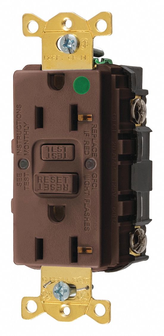 Gfci Receptacle, 20A, 125Vac, 5-20R, Brown