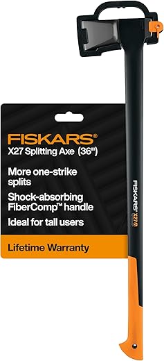 Fiskars X27 Super Splitting Axe – Wood Splitter for Medium to Large Size Logs with 36″ Shock-Absorbing Handle – Black