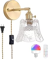 Vista 11 de Juego de dos apliques de pared vintage a pilas, aplique de pared inalámbrico con rosa a pilas con control remoto, luz LED de pared RGB regulable