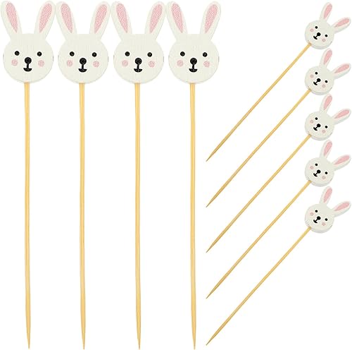 Púas de bambú para cóctel, 100 piezas de conejo, lindo conejo, mini picas decorativas para aperitivos, palillos de fruta de madera, cabeza de disponible en Yaxa El Salvador