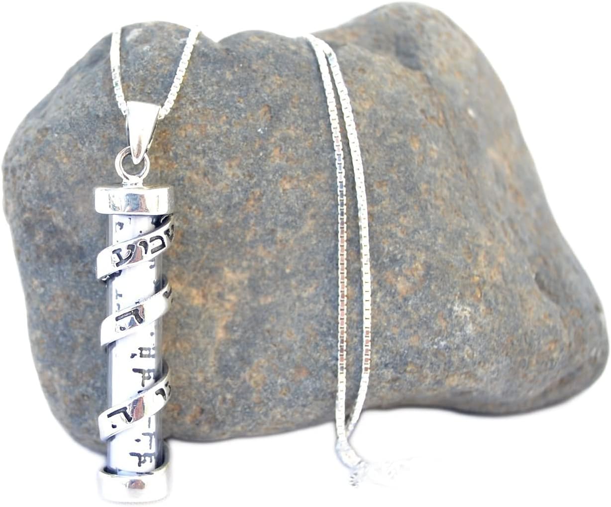 Sterling Silver 925 Mezuzah Pendant&necklace.W-Shema Israel Sh'ma Yisrael Jewish