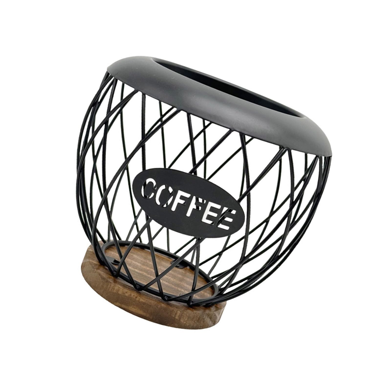 Buxuaaaa Artistic Iron Fruit Basket Inspired Coffee Pods Rack Open Structure Kitchen Storage Sturdy Metal Wood Materials Coffee Pods Organizers