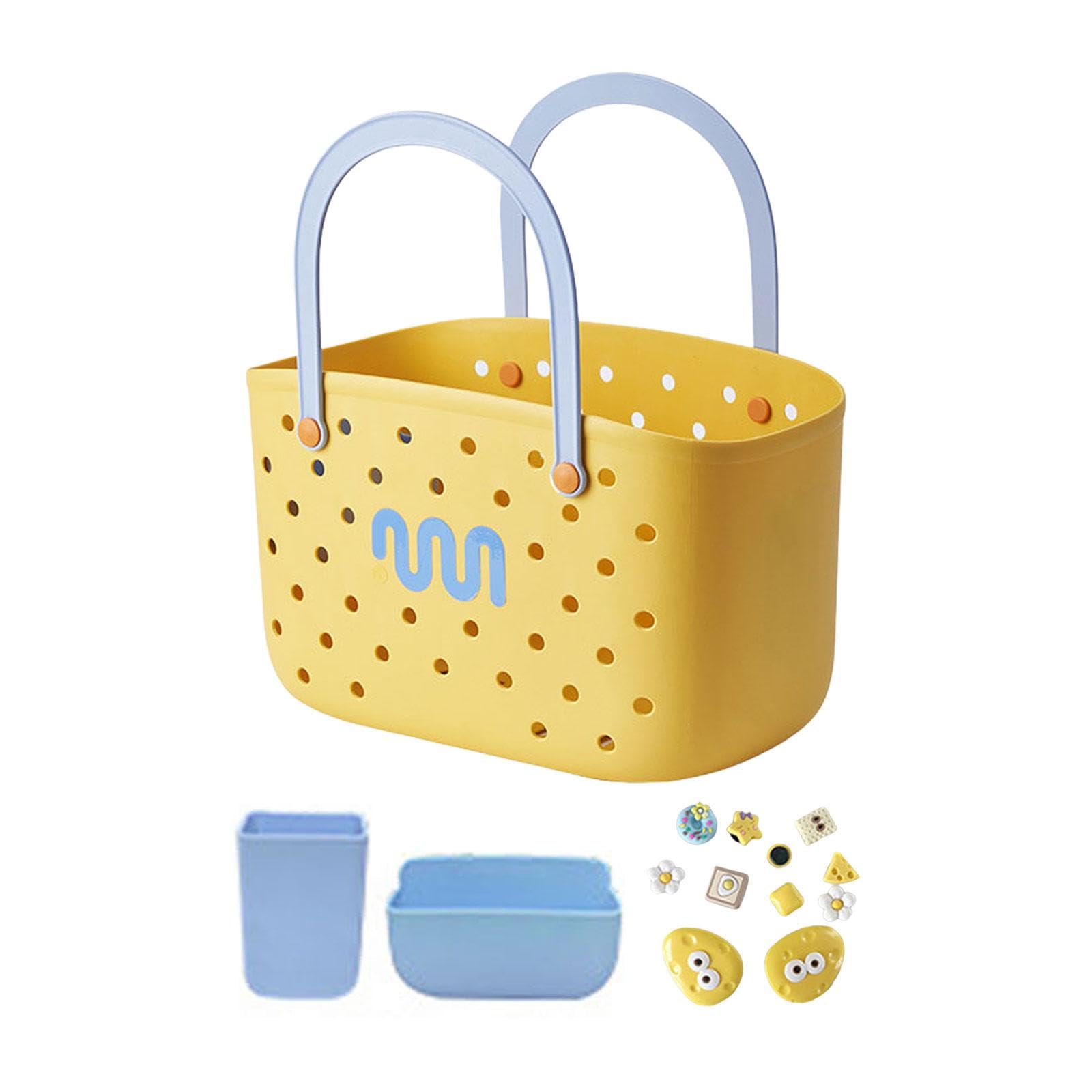 Beach Bag Multipurpose Trendy Beach Storage Basket Travel Tote Women Handbag Yellow w Box Charms-image-41