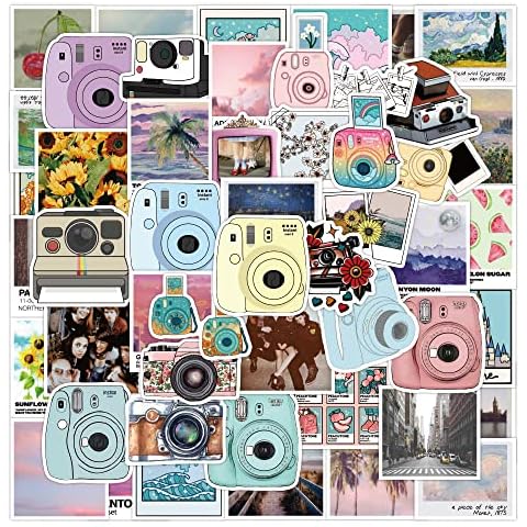 AUCEKO Cool Vintage Camera Stickers/Waterproof Decals for Laptops and Phones Scrapbook and Journal Planners Scrapbook,Waterproof Vinyl Stickers for DIY Craft, Water Bottle, Luggage(50 Pieces) Cover