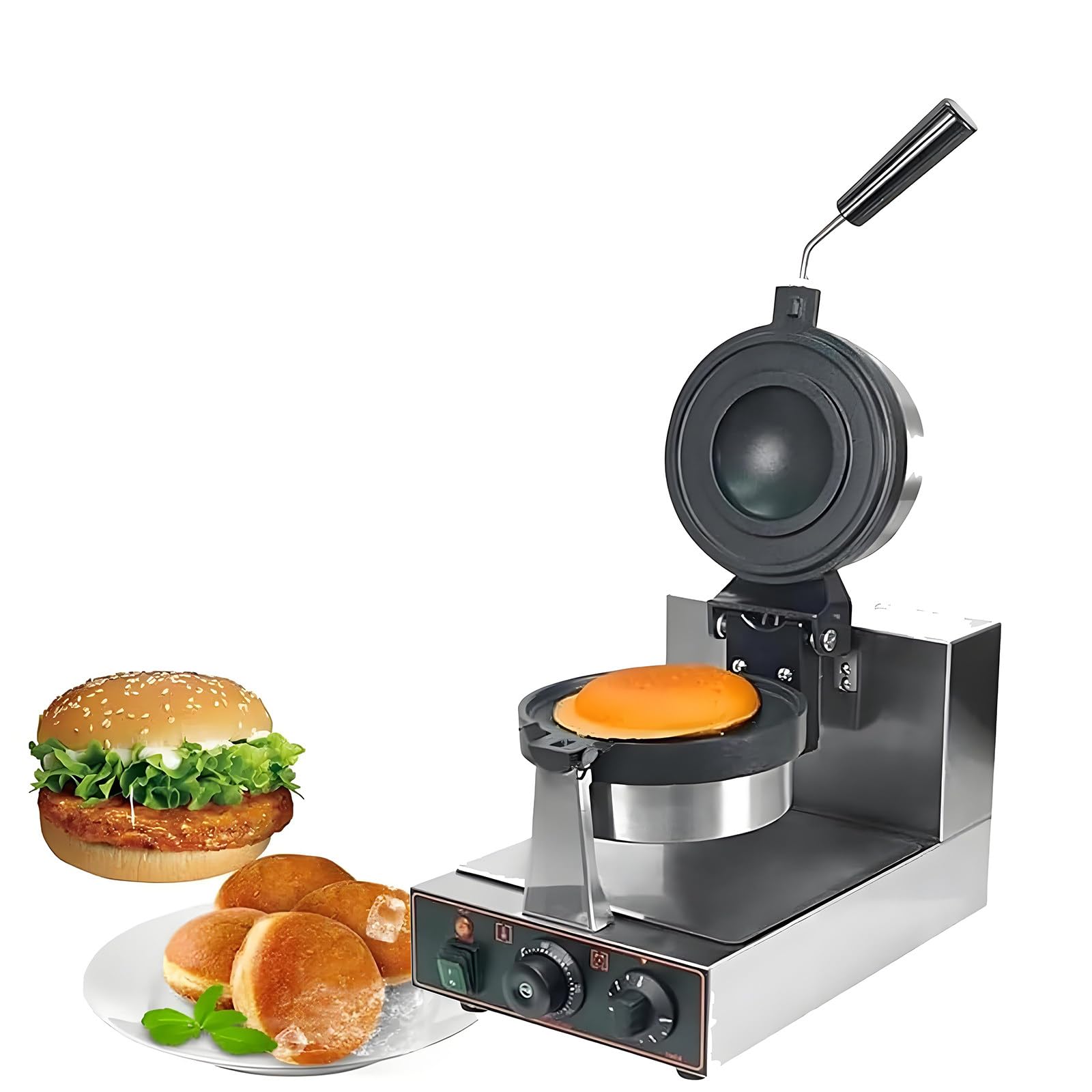 Komercyjna gofrownica do burgerów, regulacja temperatury 50-300°C, elektryczna gofrownica do burgerów panini z powłoką nieprzywierającą, dwustronne nagrzewanie, 5-minutowy timer Single