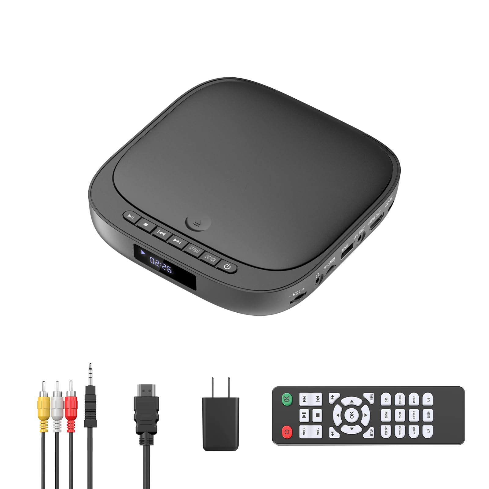 FELEMAN Mini DVD Player with HDMI, Small DVD Player That Plays All Regions and Formats, DVD CD Players for TV Support 1080P Video, AV Output, USB/TF Card Input, Remote Control