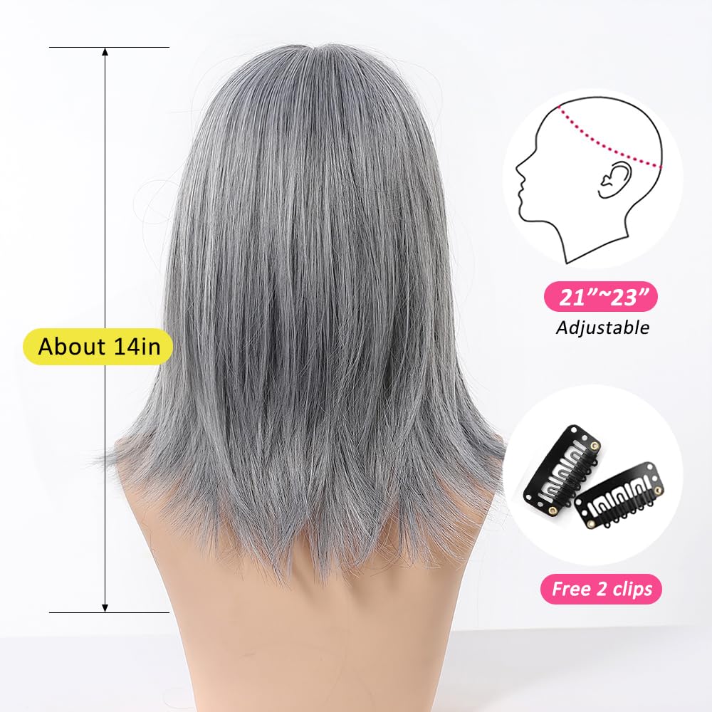 OUFEI Gray White Bob Wigs for Women with Bangs Short Natural Straight Synthetic Hair Heat Resistant Wigs for Daily Party Cosplay Wear - Image 4