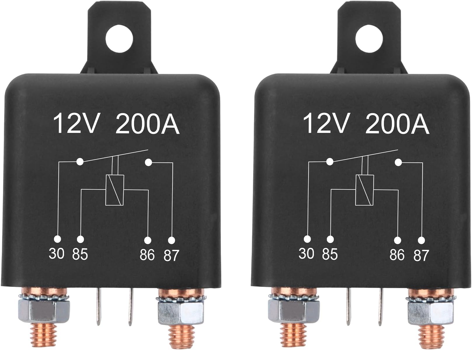 2 Pack Starter Relay, 12V 200A, 4 Pin SPST, Continuous Duty Relay, Car Battery Control Relay, Automotive Heavy Current Start Relay Car Relay (2)
