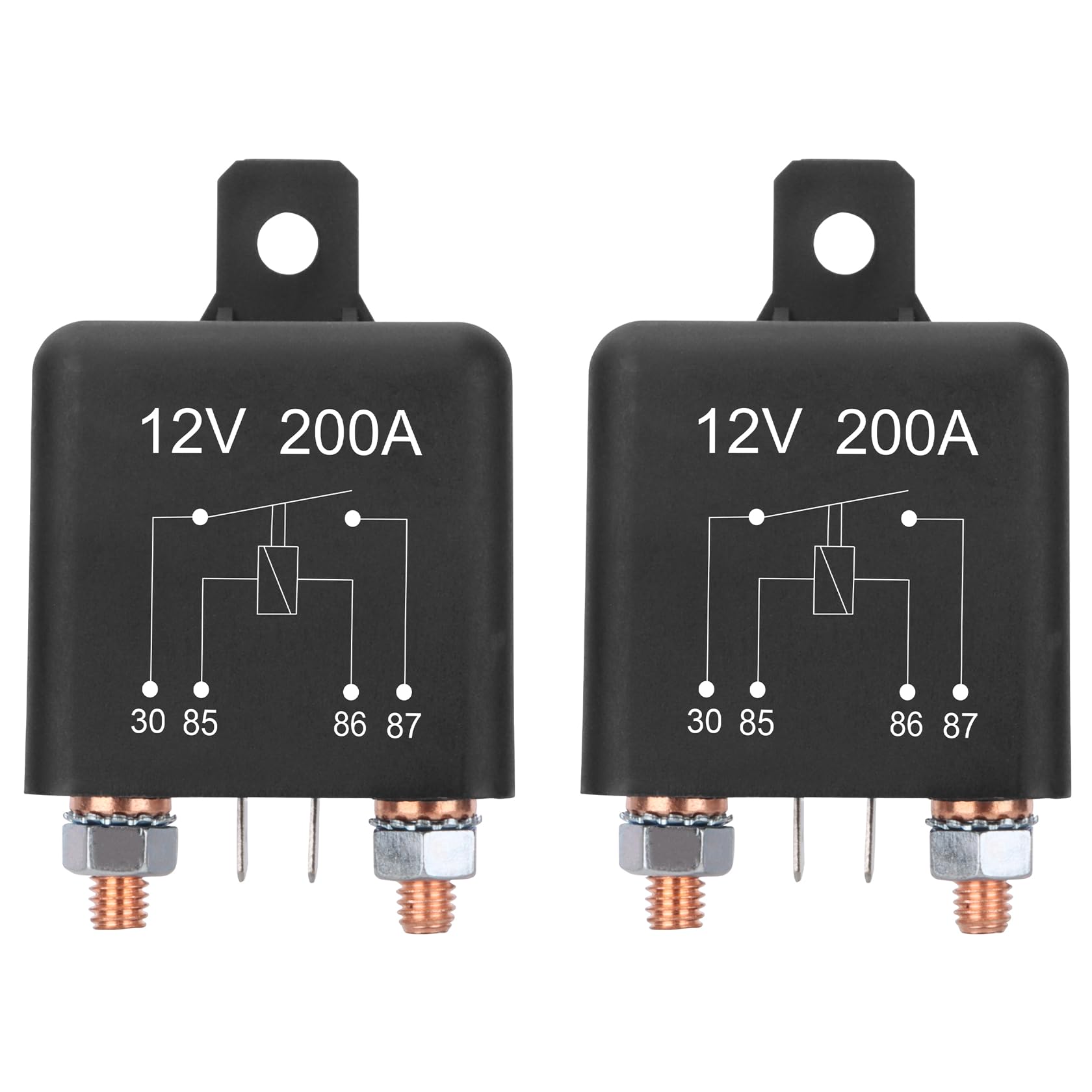 2 Pack Starter Relay, 12V 200A, 4 Pin SPST, Continuous Duty Relay, Car Battery Control Relay, Automotive Heavy Current Start Relay Car Relay (2)