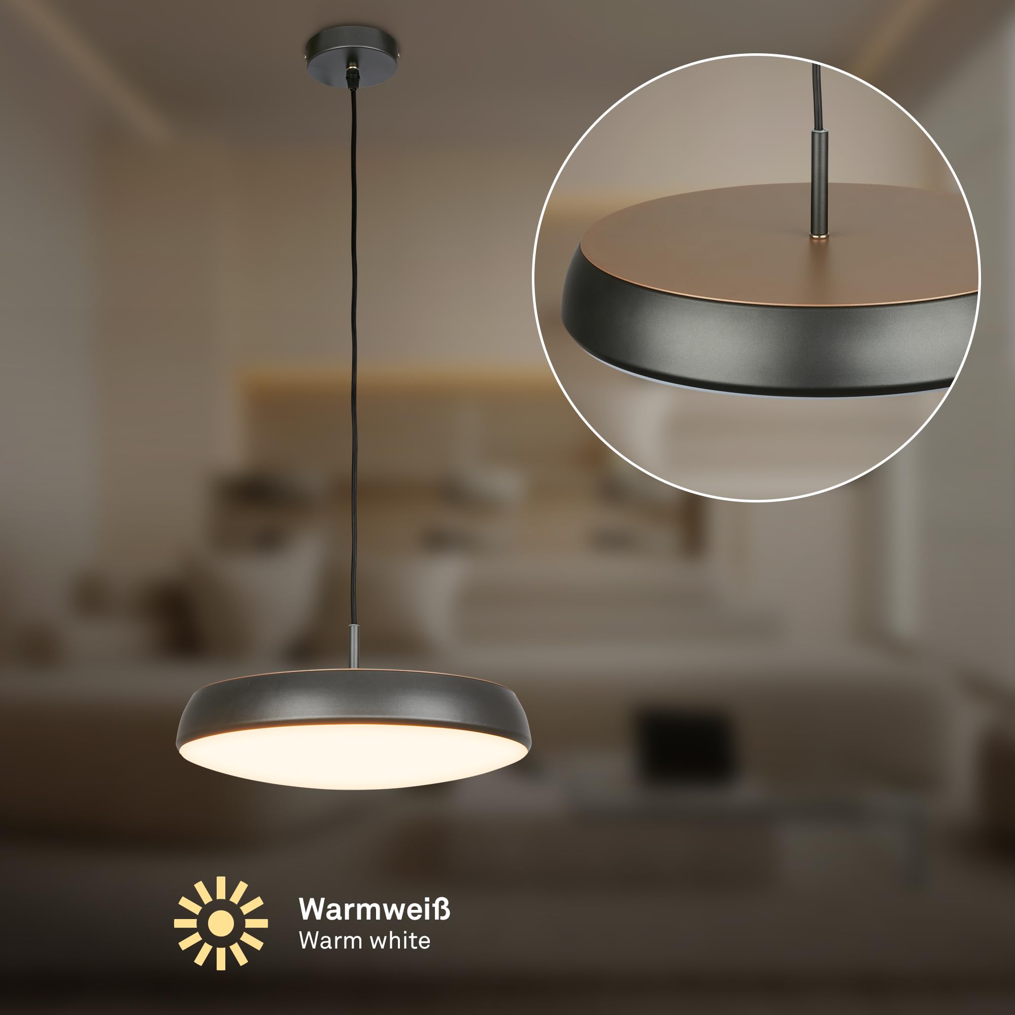 Briloner - Lampadario a sospensione LED con luce bianco caldo, 14,5W, 1800lm, lampadario cucina, camera da letto, soggiorno, cameretta, lampadari moderni, 35 x 120 cm, Bronzo Antracite metallizzato