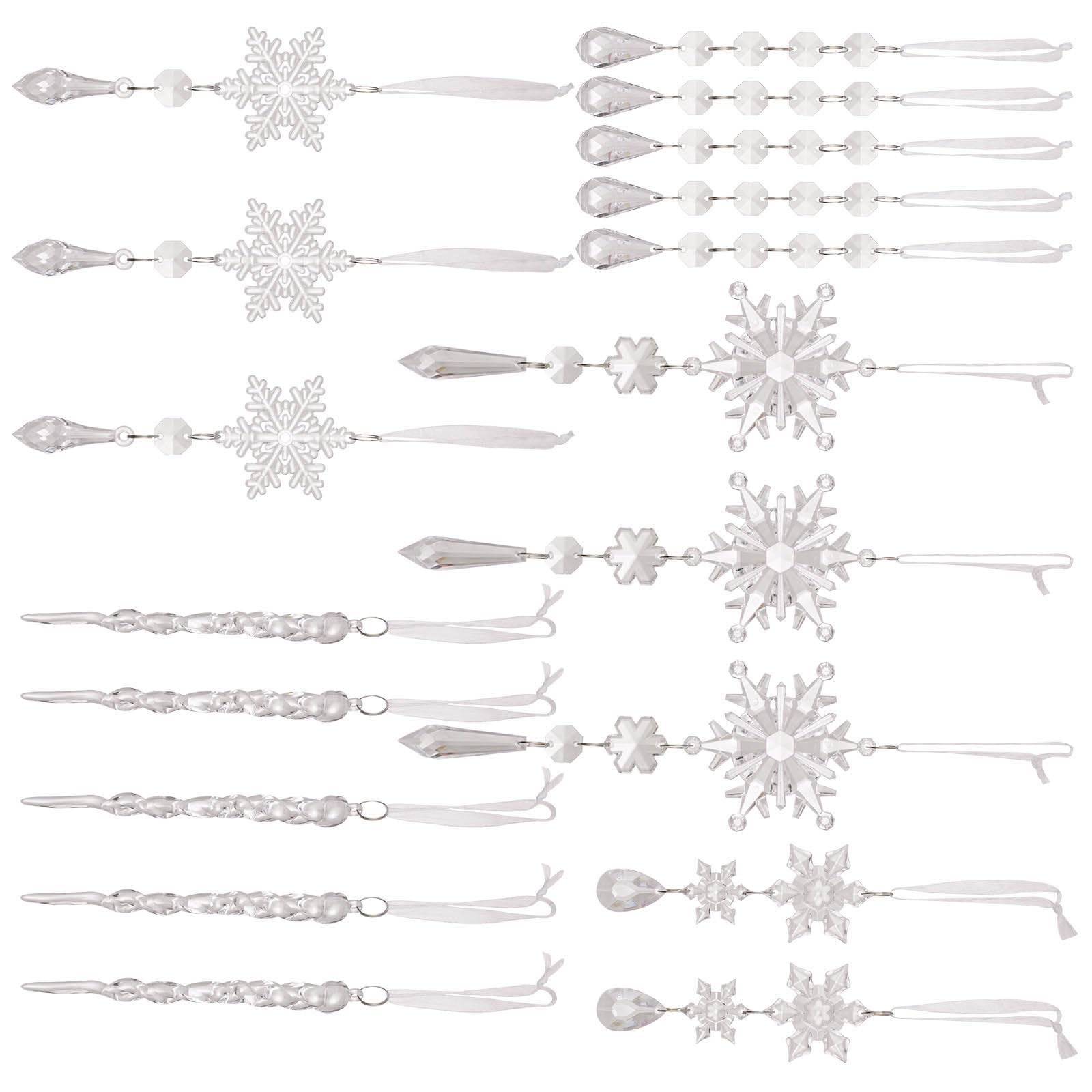 Kalttoy 3 18PCS Acrylic Ice Crystal Ornaments, Shatter-Resistant Snowflake Hanging Decors for Tree Festival Home Ornamentation Acrylic