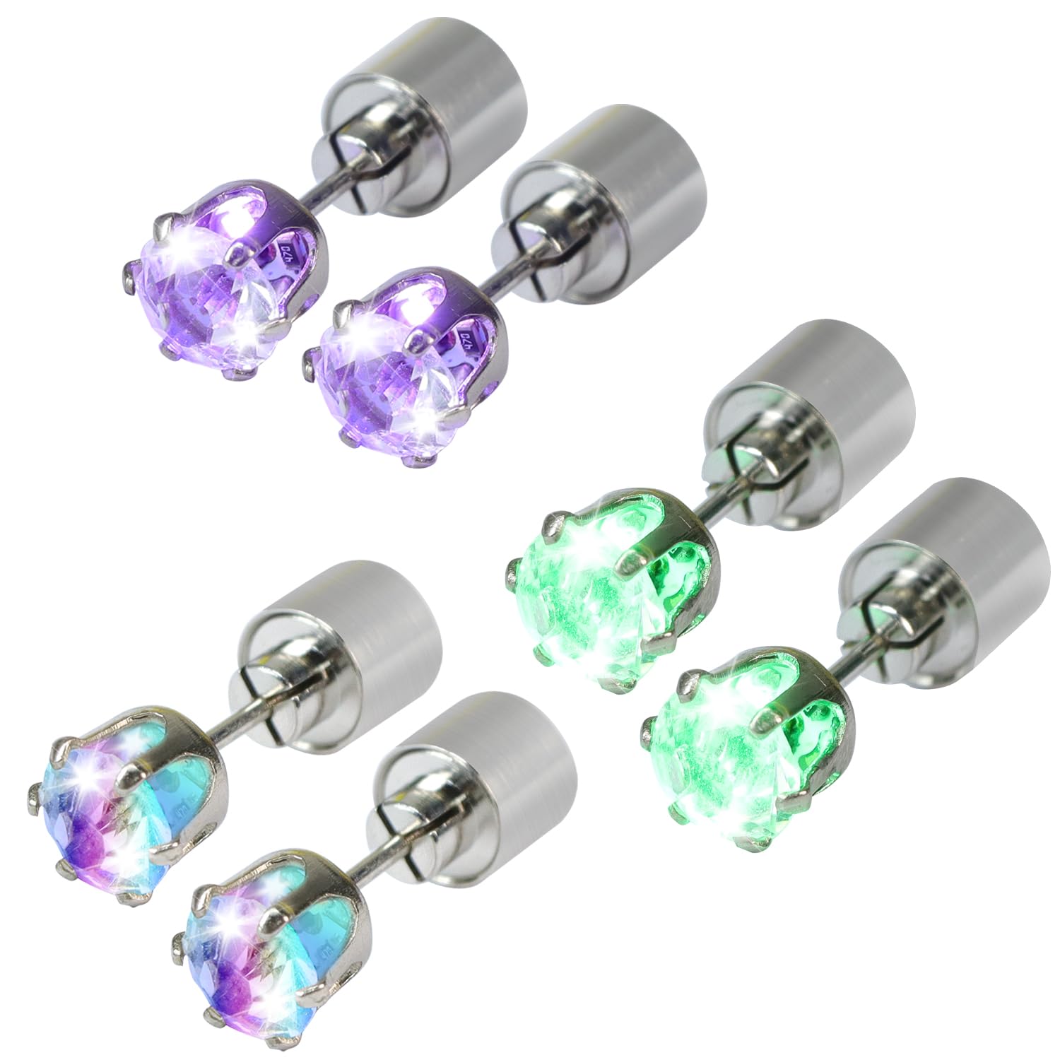 Led Ear Rings LED Light Up Earrings 6 Pairs Purple - Screw Back Stud Earrings With ...