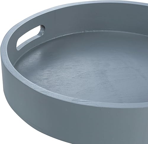 Miniatura 6 de MyGift Bandejas decorativas redondas de madera gris carbón rústica, bandejas de servir anidables de 16 y 12 pulgadas, juego de 2