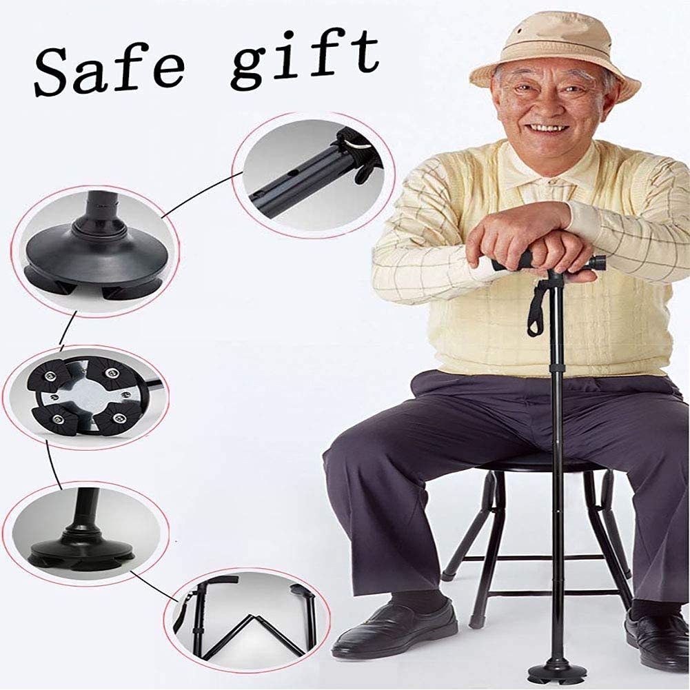 Muletas Ajustables, Bastones Plegables Ajustables y Bastones, con luz LED, Mango de Esponja, rotación Libre de 360 ​​°, para Hombres y Mujeres Familiares Present