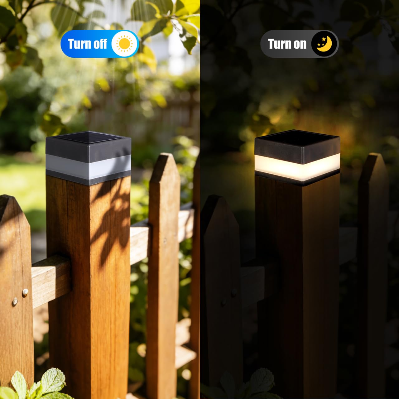 UKCOCO Solar Pfostenleuchten Outdoor IP55 Wasserdicht LED Zaunlampen für 6.5x6.5cm Pfosten Kaltweiß/Warmweiß