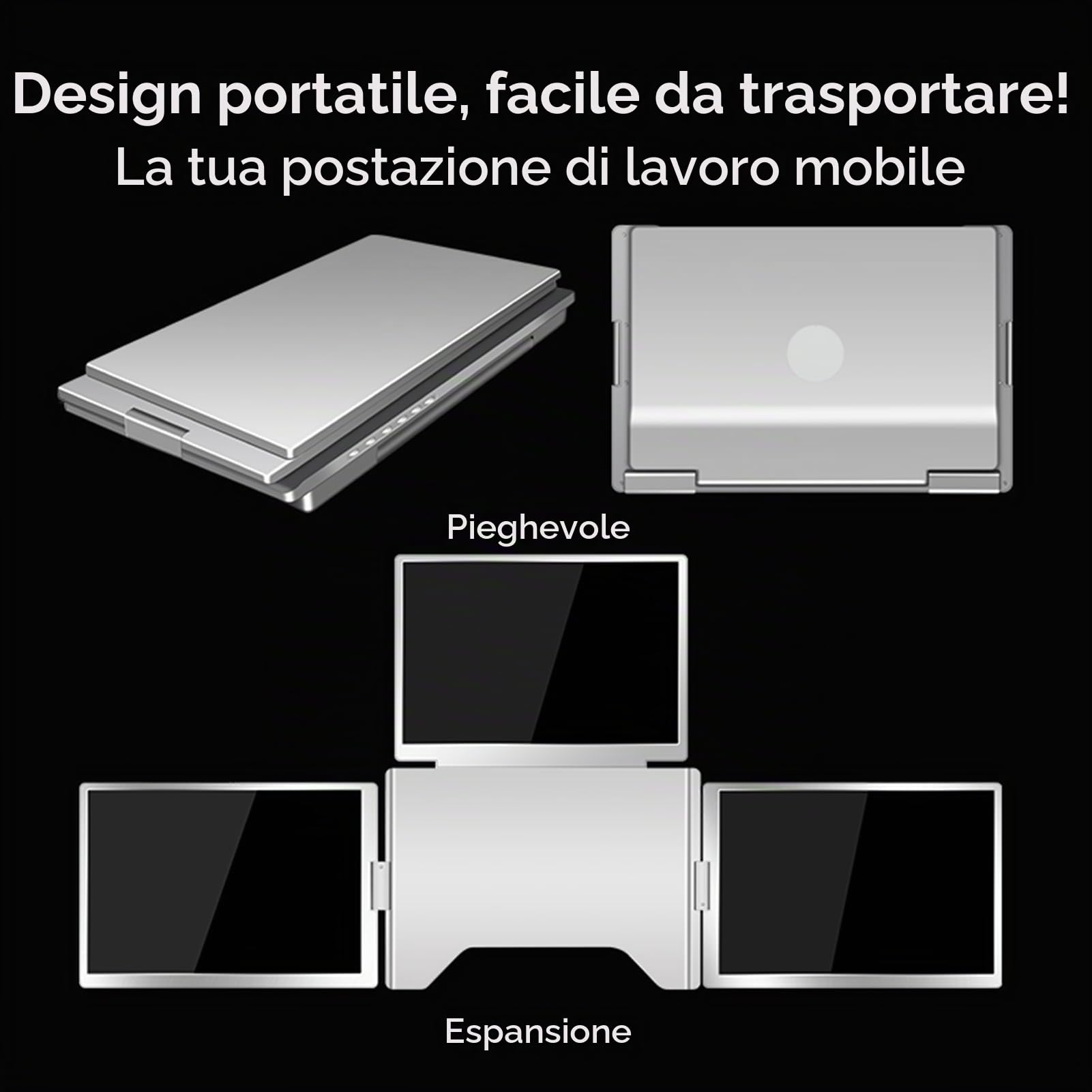 docooler Estensione Schermo Laptop da 14" 1200P FHD 16:10 Monitor Portatile quadruplo 1 Cavo per 3 schermi Estensione Monitor Pieghevole per Laptop da 12-17,3"