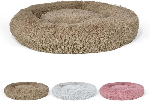 Cama para mascotas con forma de dona calmante de 2430 pulgadas para gatos y perros pequeñosmedianos, parte inferior antideslizante, lavable,