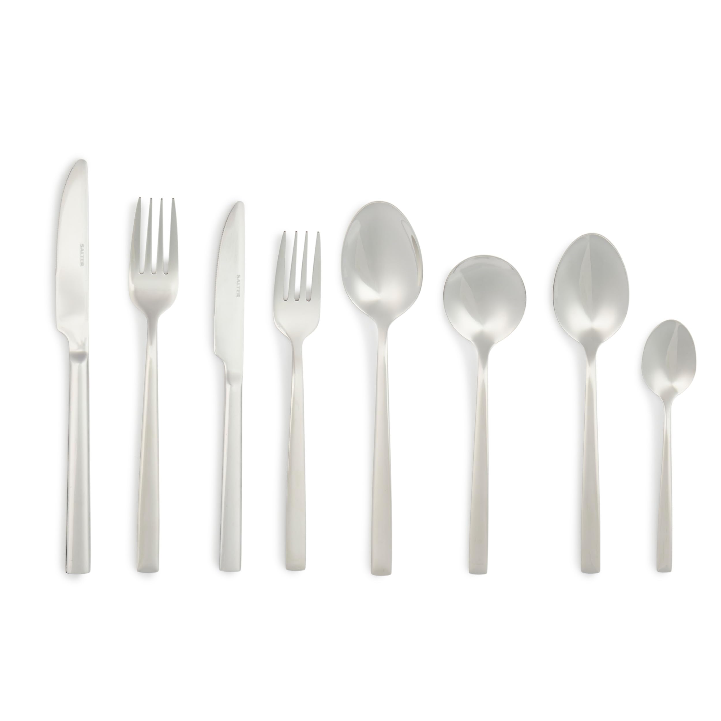 Salter BW12427EU7 Winslow 44 Piece Cutlery Set - Stainless Steel Silverware, Service for 6 People, Includes Knives, Forks, Teaspoons, Soup Spoons, Serving Spoons and Dessert Cutlery, 25 Year Guarantee