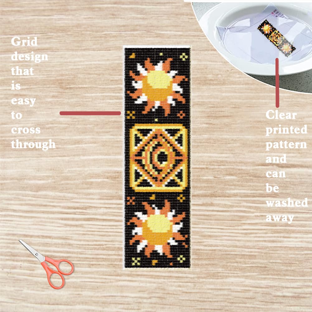 FREEBLOSS 6 Set Cross Stitch Bookmark Kits Evil Eye Stamped Cross Stitch Kit Embroidery Bookmarks Moon Phases Stamped Cross Stitch Kits Embroidery Kit for Adults Beginners with Clear Instructions - Image 3