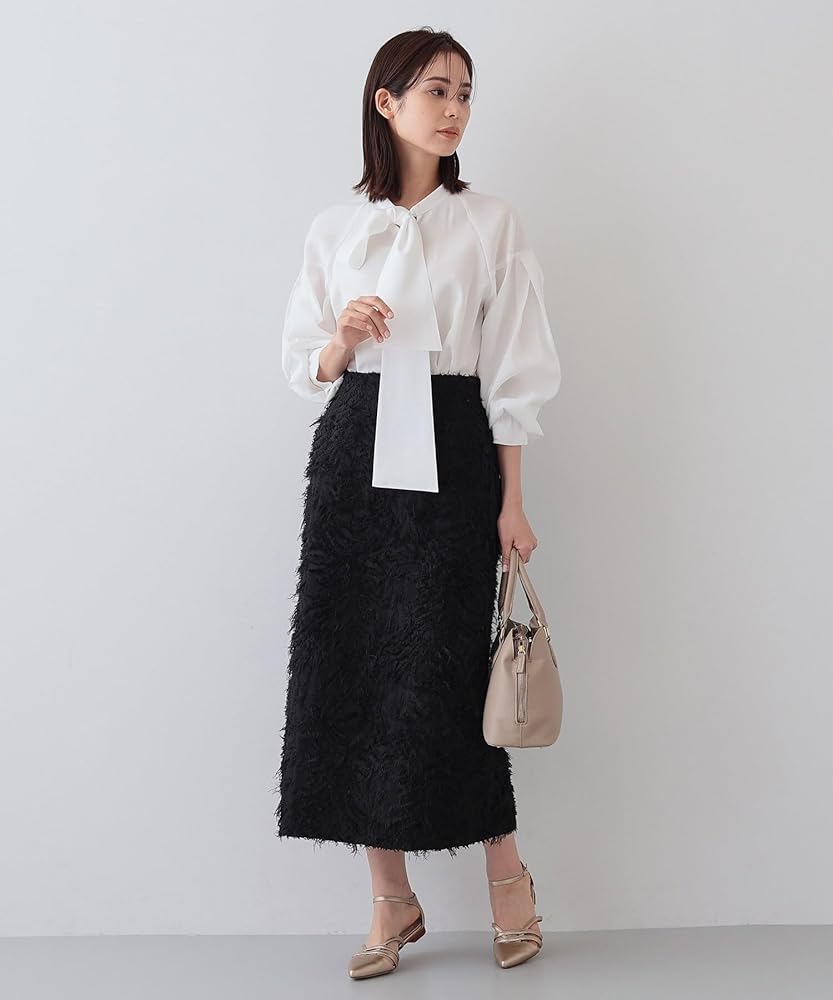 INDIVI　ツイードジレ&ボウタイブラウスカセット服 春SALE！【2点セット／UVケア】ツイードジレ＆ボウタイブラウス