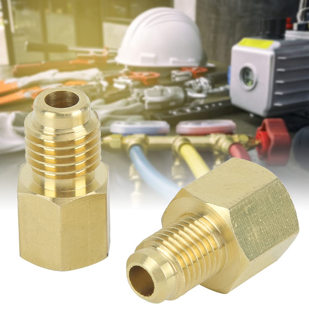 2Pcs Brass Refrigeration Adapter,Refrigeration Fitting Adapter Refrigerant Vacuum Pump Port Connector Accessory
