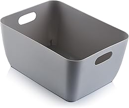 Storage Basket | Grey Storage Boxes With Handle, Set of 6 Strong, Durable, Stylish, Storage Baskets | Rectangular Kitchen Organiser For Cleaning Kitchen, Home, Office & Bathroom
