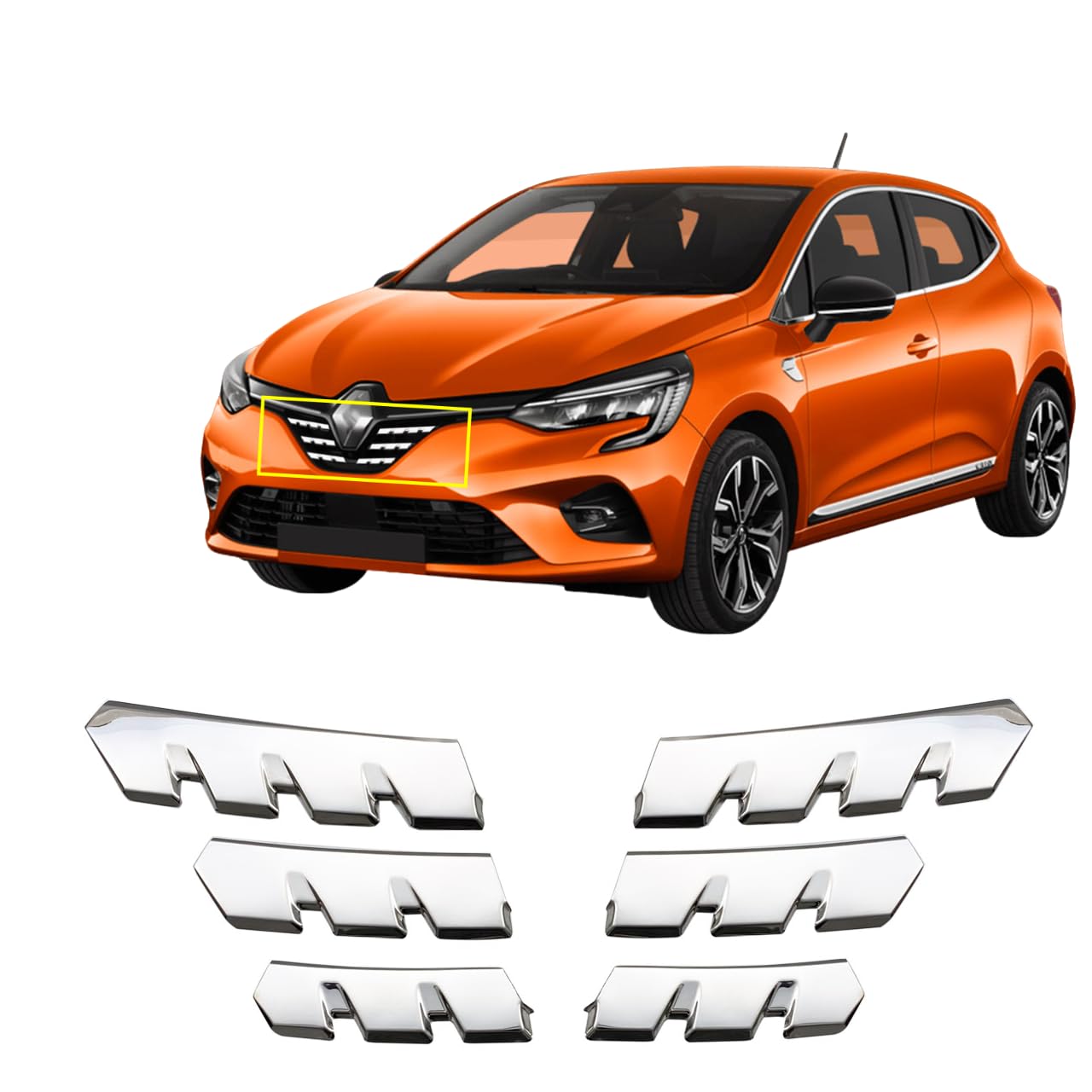 Chromowana kratka ze stali nierdzewnej, 6 szt. do Renault Clio V 2019+, srebrna