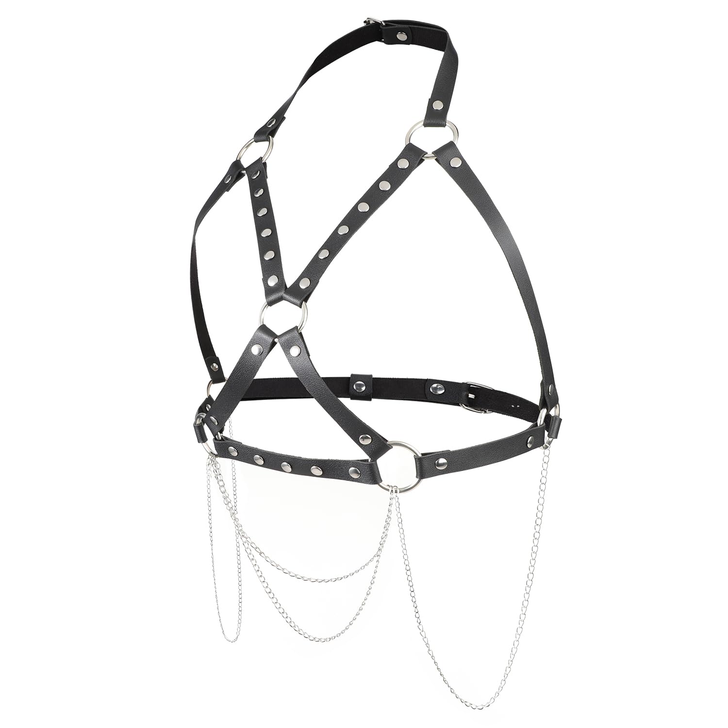 ITODA Harnais de Poitrine Punk en Cuir pour Femme Chaîne de Corps Gothique Sexy Harnais de Chaîne Réglable pour Tenue Rave Punk Corps Ceinture pour Soirée Clubbing Fête Hallowee Cosplay Jouet d’Amour