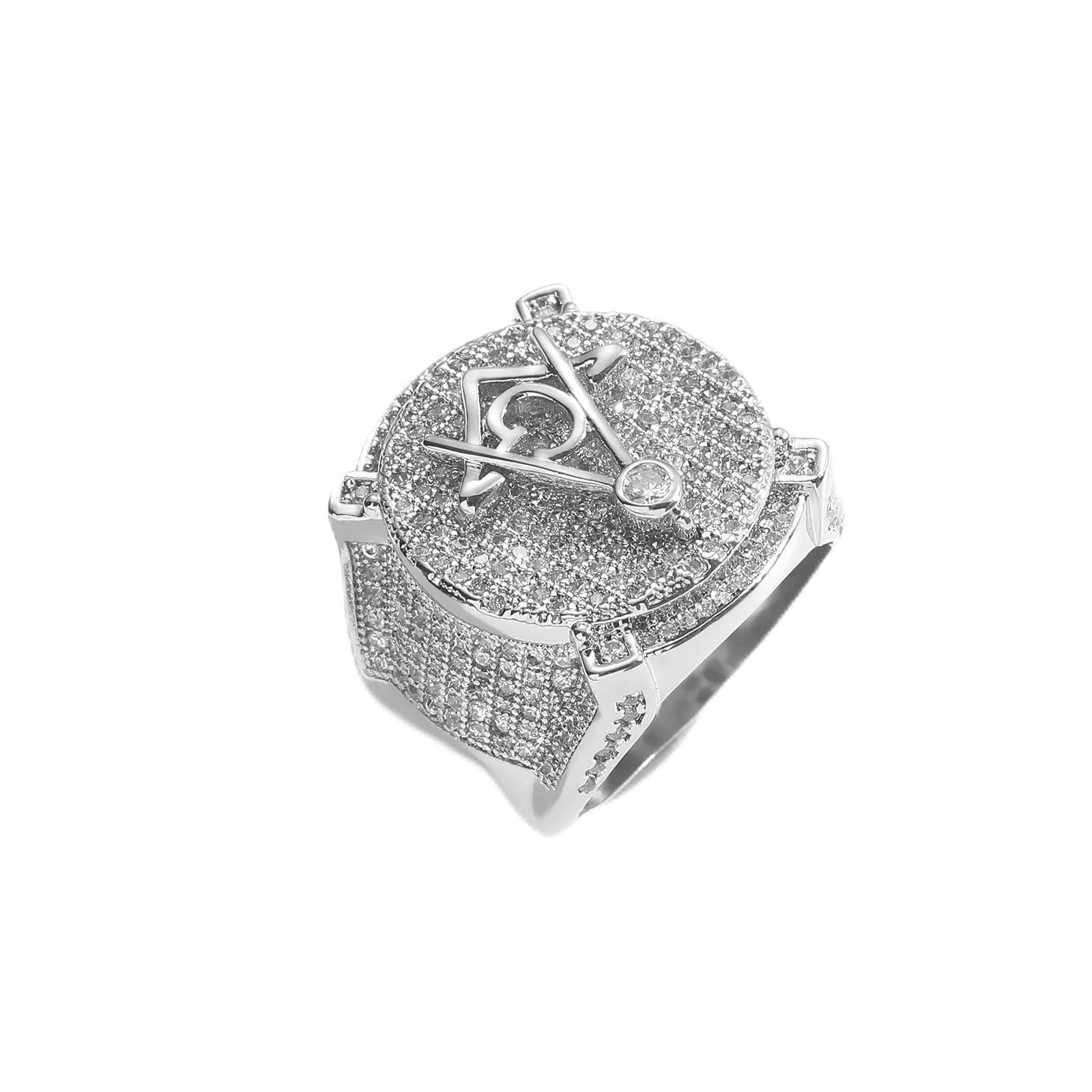 Solid Gold over S925 Sterling Silver Vintage Masonic Moissanite Ring, Secret Society Aesthetic, Mysterious Gift for History Buffs