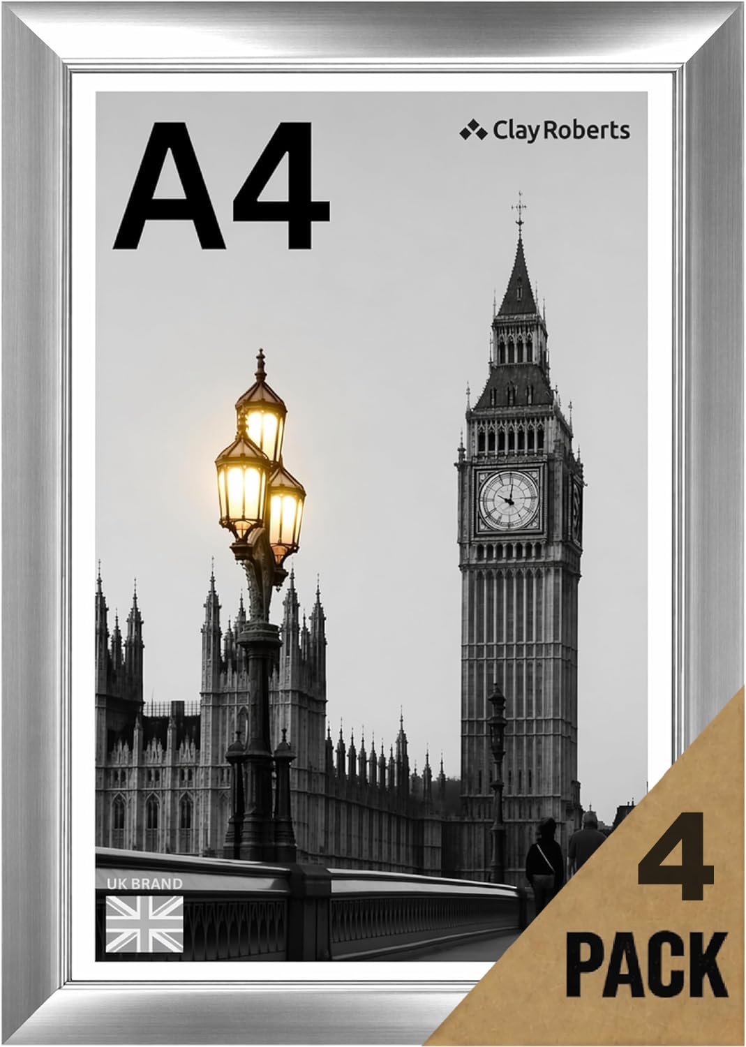 A4 Silver Photo Frame – Modern A4 Frame for Certificates, Pictures & Prints, Wall Hanging (Portrait or Landscape), Document & Poster Frame UK