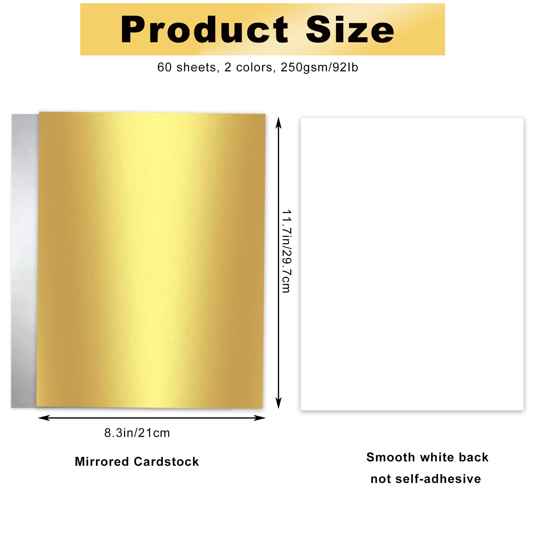 A4 Mirror Card, 60 Sheets Silver and Gold 250gsm/92Ib Metallic Reflective Paper for Crafts DIY Projects Card Making Party Decoration - Image 2