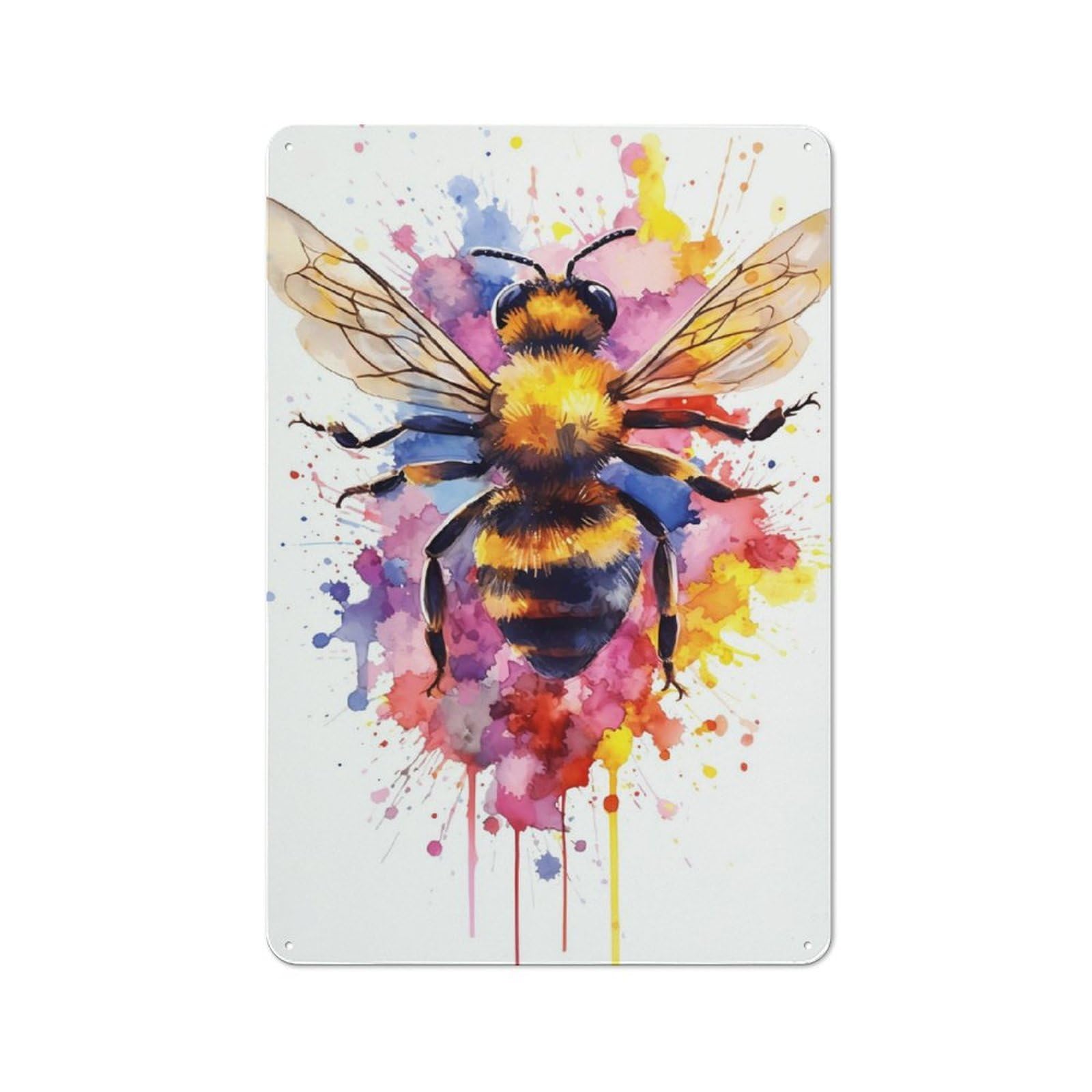Junmoney Bee Watercolor Rustic Tin Sign 30X20cm For Café Or Restaurant, A Decorative Christmas Gift For Hospitality Interior Collectors
