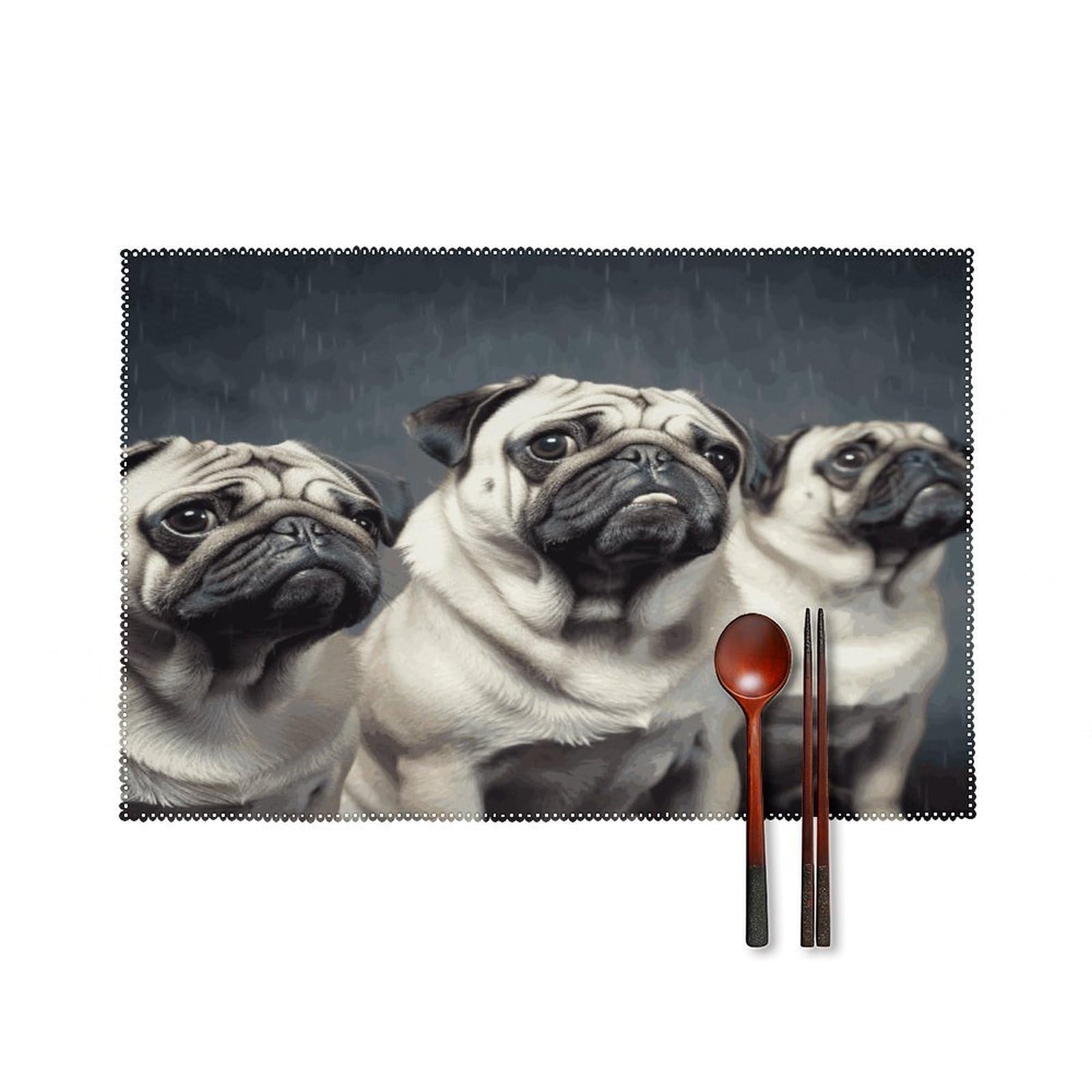 Fekiloot Style Funny Pug Dog Placemats Set Of 6,Table Mat