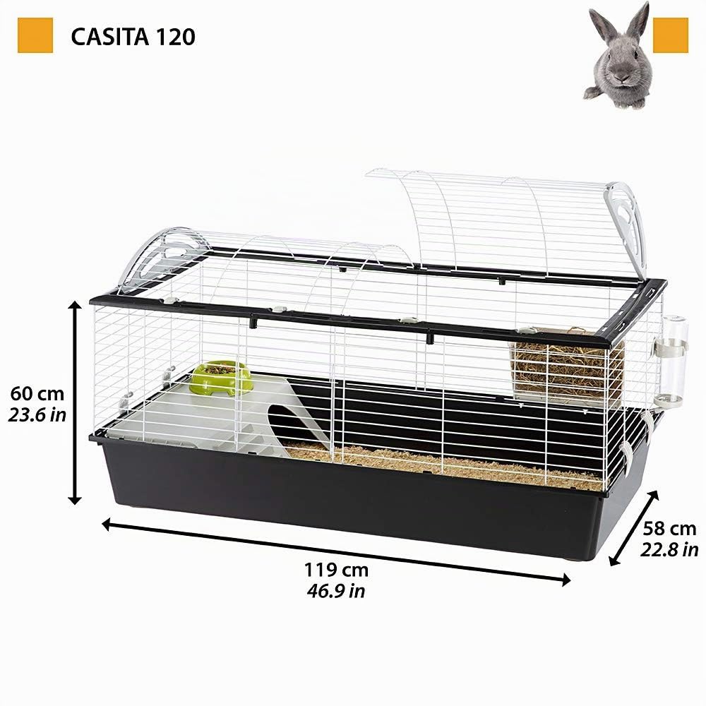 FERPLAST Gabbia Roditori CASITA 120 per Conigli, Cavie, Porcellini d'India, in Metallo, Accessori inclusi: Mangiatoia, Beverino, Ciotola, Casetta, Scaletta. 119x58xh60cm