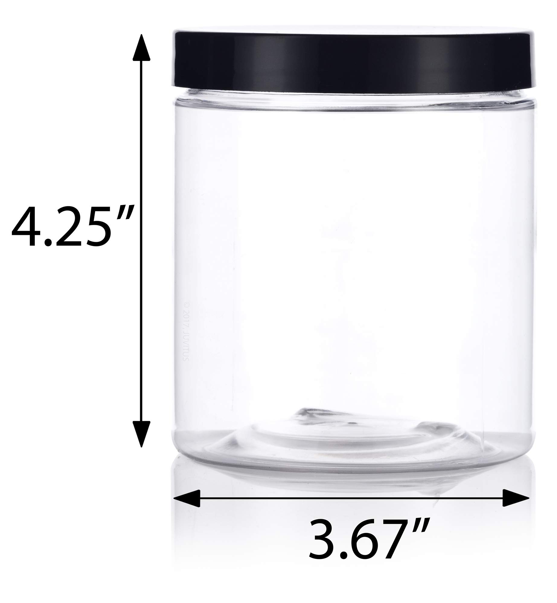 (12 pack) Clear PET Plastic Wide Mouth Jar with Black Smooth 19 oz