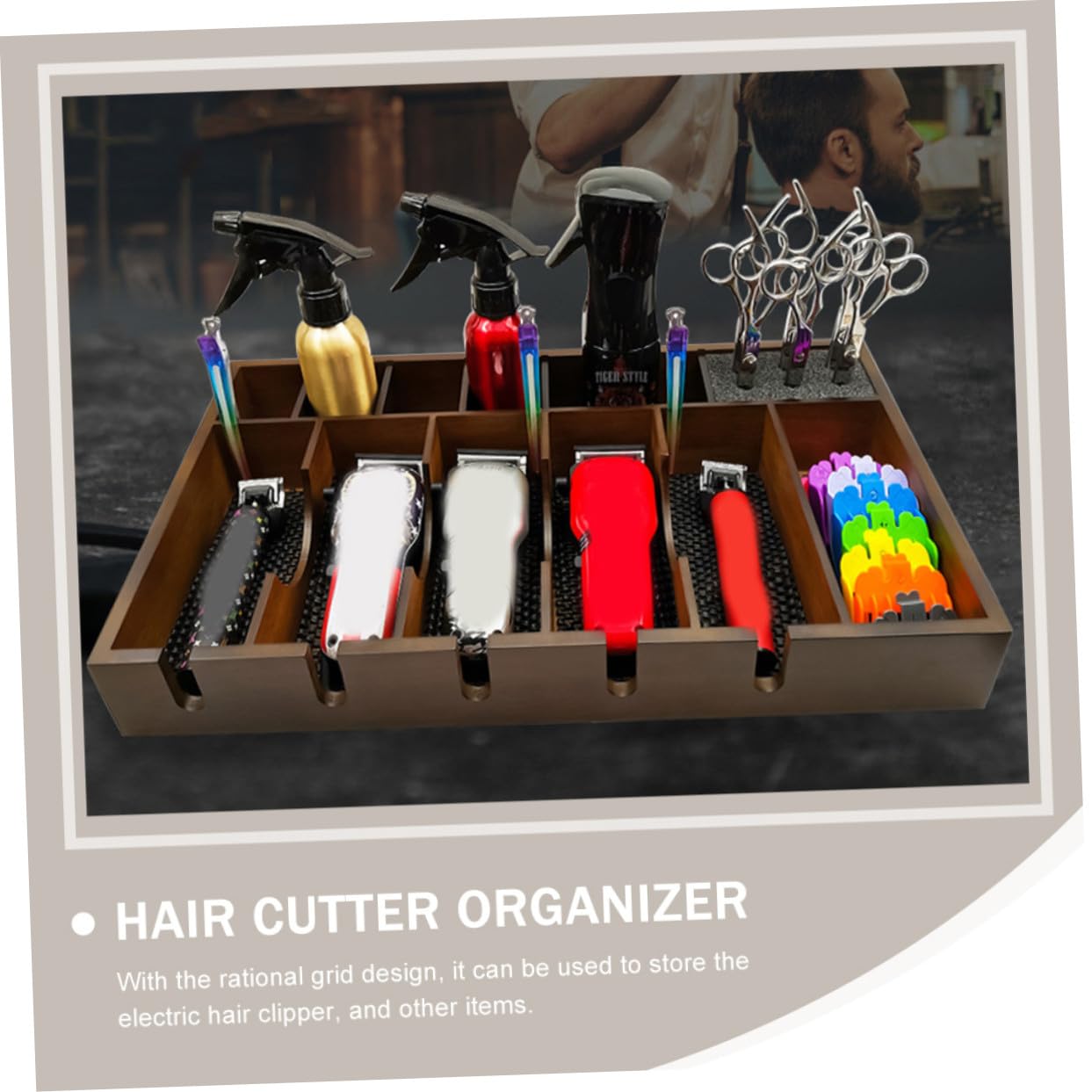 STOBAZA Support de Tondeuse Bois Massif pour Salon Coiffure Plateau Rangement Élégant pour Coupe Cheveux Organisateur Pratique pour Outils de Coiffure Électriques